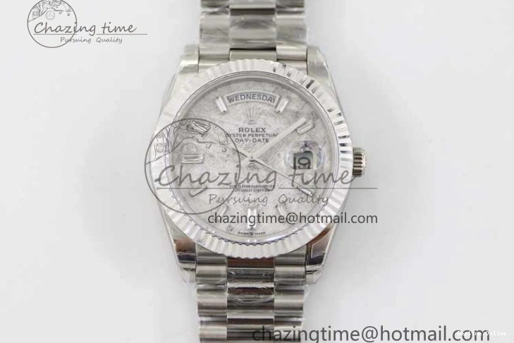 0126 FashionForward Day Date 40mm SS 904L Steel TWF 1:1 Best Edition Meteorite Crystal Dial on SS Bracelet A 2360